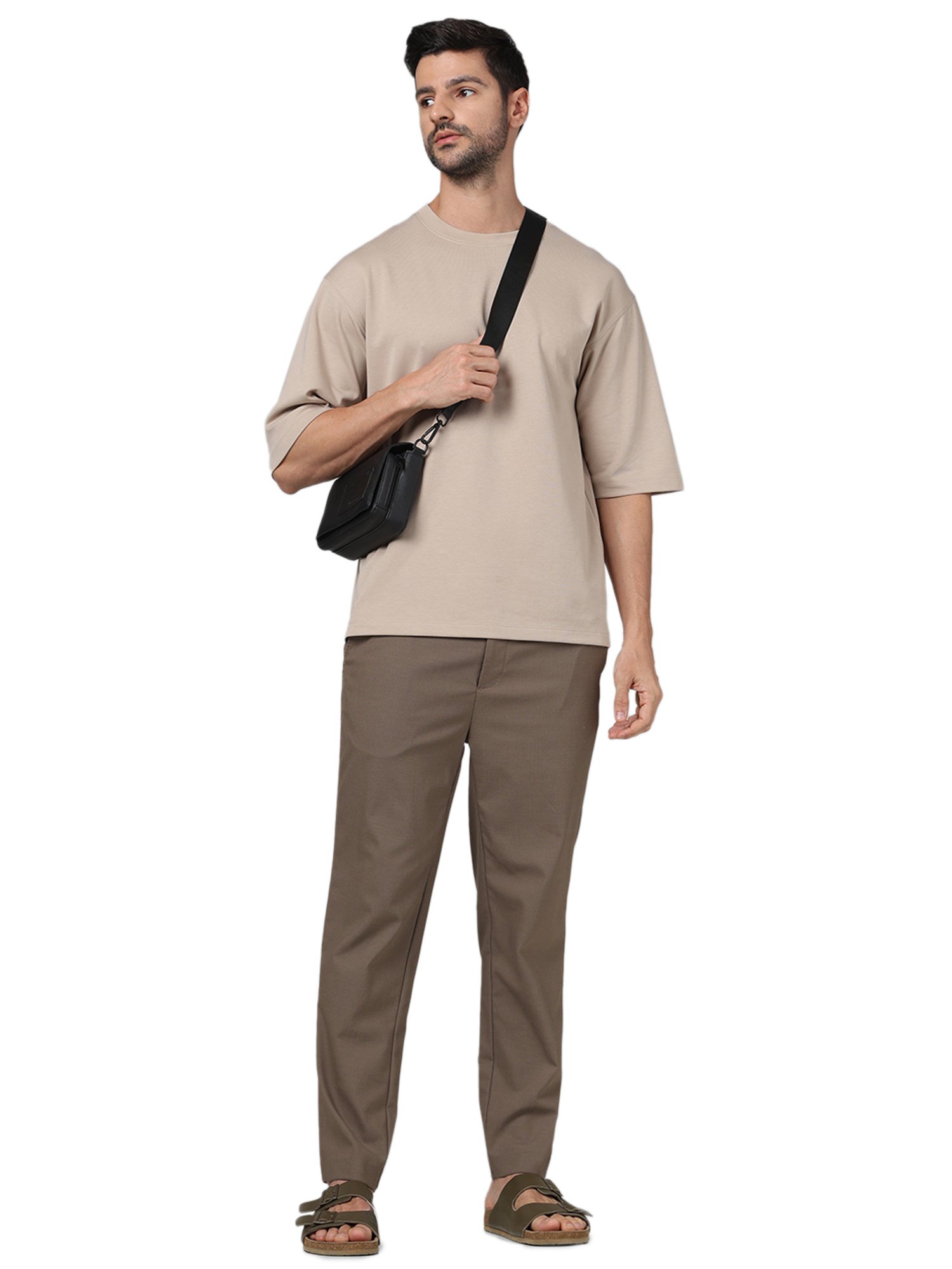 celio* Beige Regular Fit Crew T-Shirt