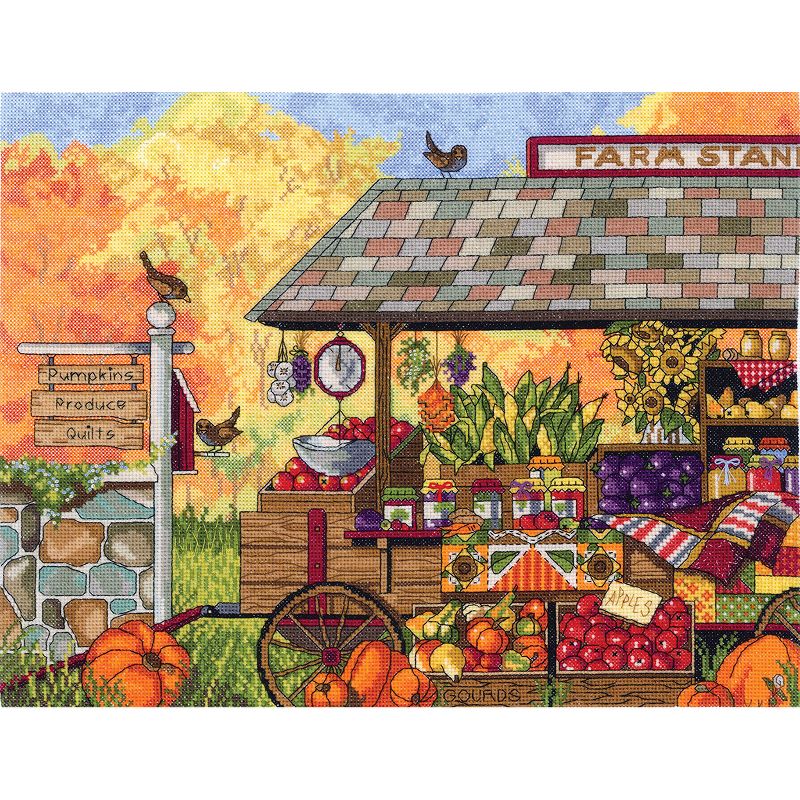 Janlynn Counted Cross Stitch Kit 16"X12"-Buck's County Farm Stand (14 Count)