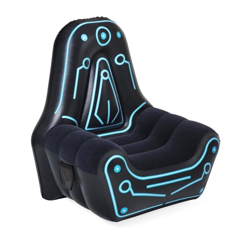 Bestway 75077E Mainframe Futuristic Style Inflatable Lounger Gaming Chair for Adults and Kids Up to 220 Pounds with Side Pocket for Extra Storage