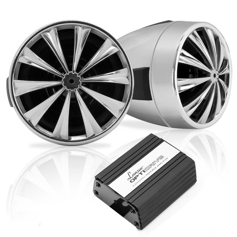 Lanzar OPTIMC90 700 Watt Waterproof Mini 3 Inch Motorcycle Motorbike ATV Handlebar Mounted Amplifier Speaker Sound System Kit, Pair