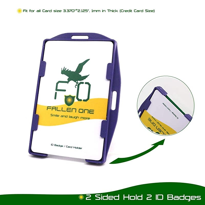 2 Pack -  Hard Plastic Id Card Holder - Black Badge Holders for Lanyard, Horizontal and Vertical Dual-Use, Double Sided, Hold 2 Cards