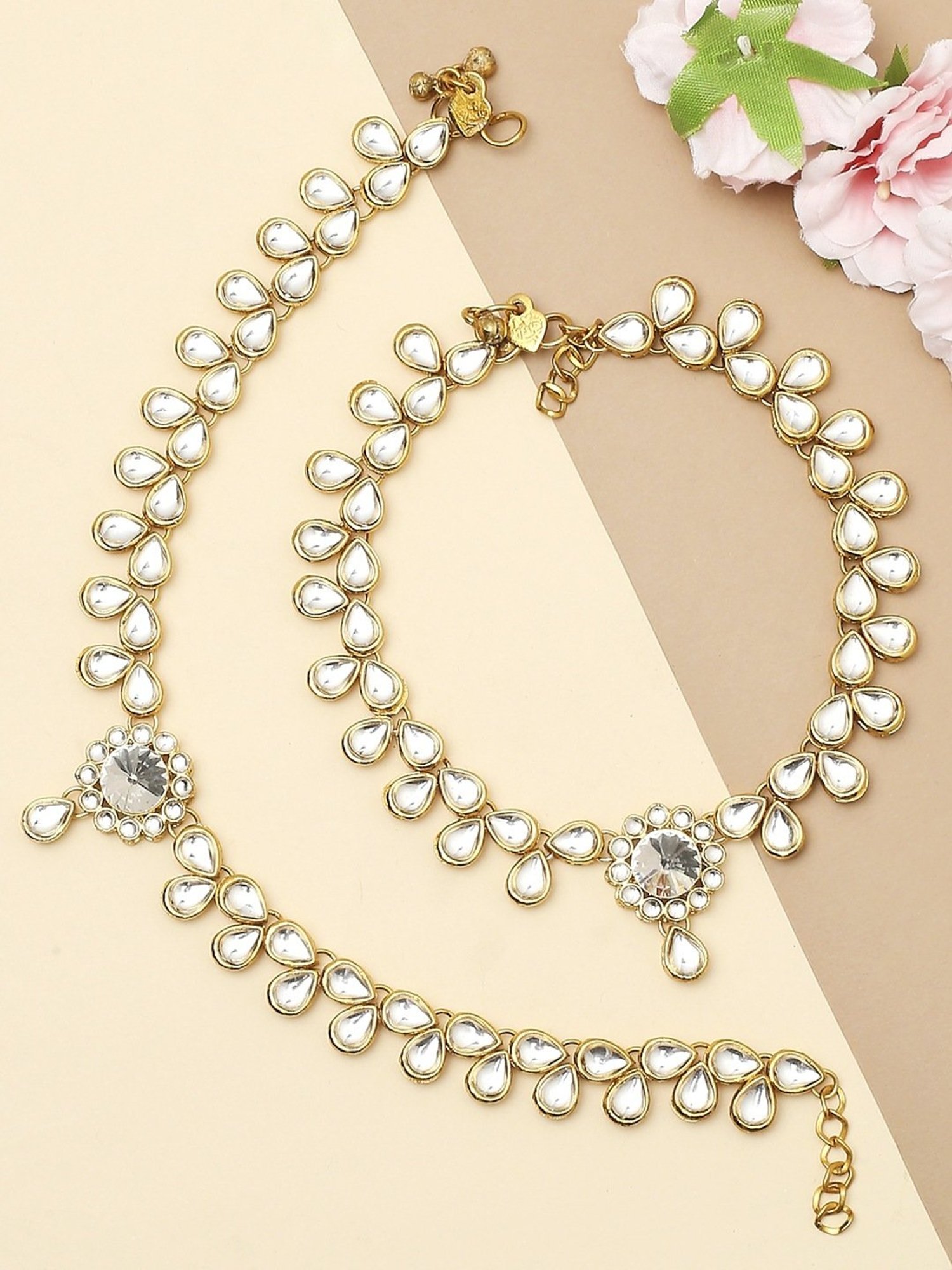 Oomph Gold Tone Kundan Ethnic Anklets - Pair of 1