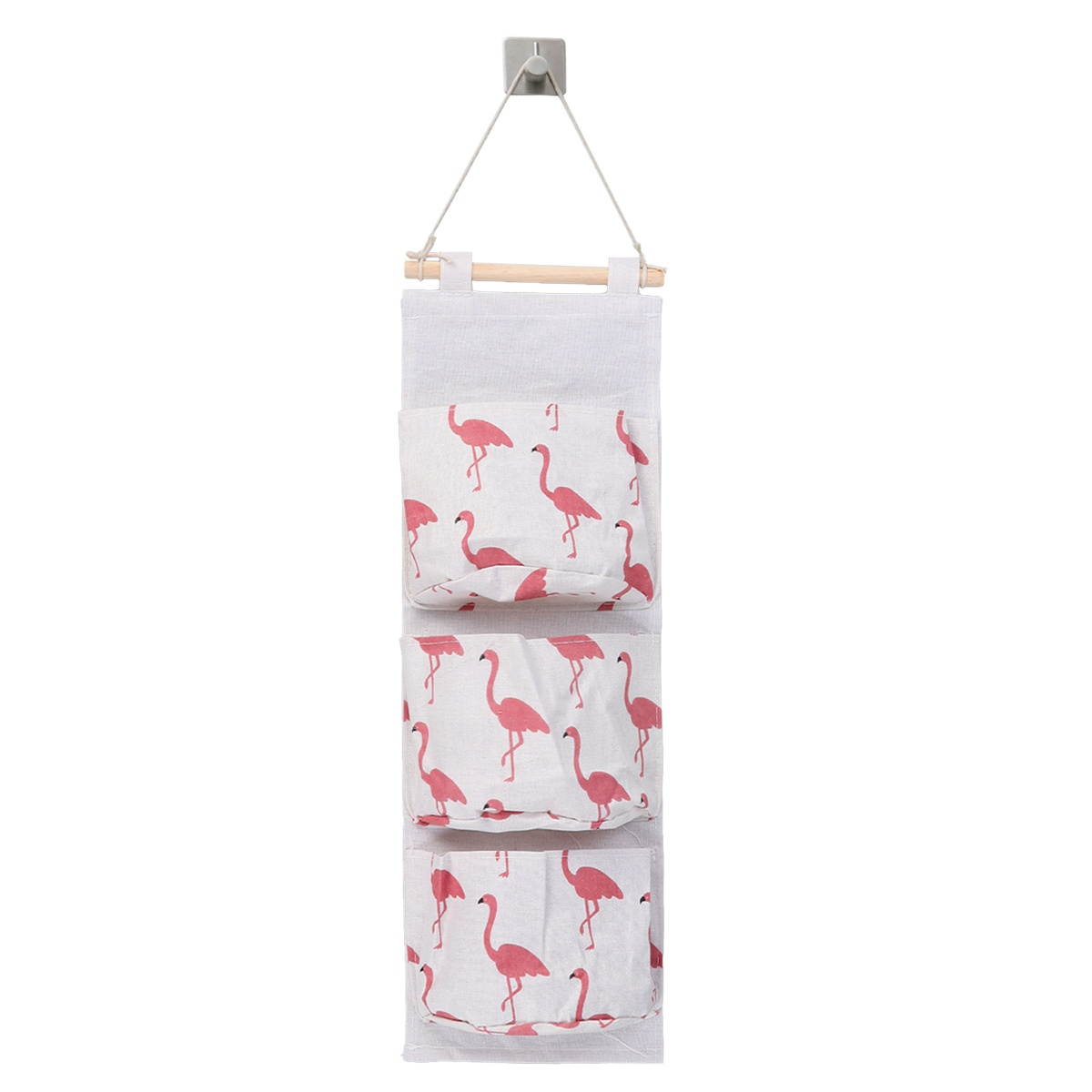2pcs Canvas Storage Bags Hanging Bags Wall Fabric Hanging Doors Mobile Phone Bags Socks Wardrobes Dormitories Storage Box(White Flamingos and Green Flamingos)