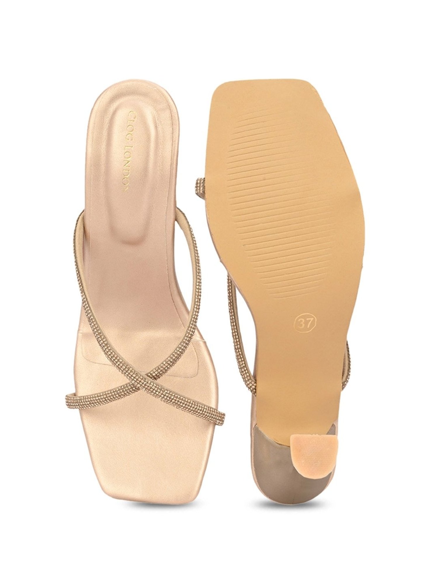 Clog London Women's Rose Gold Cross Strap Stilettos