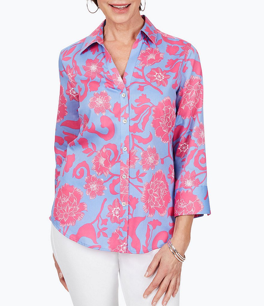 Foxcroft Mary Paradise Floral Button Front Shirt