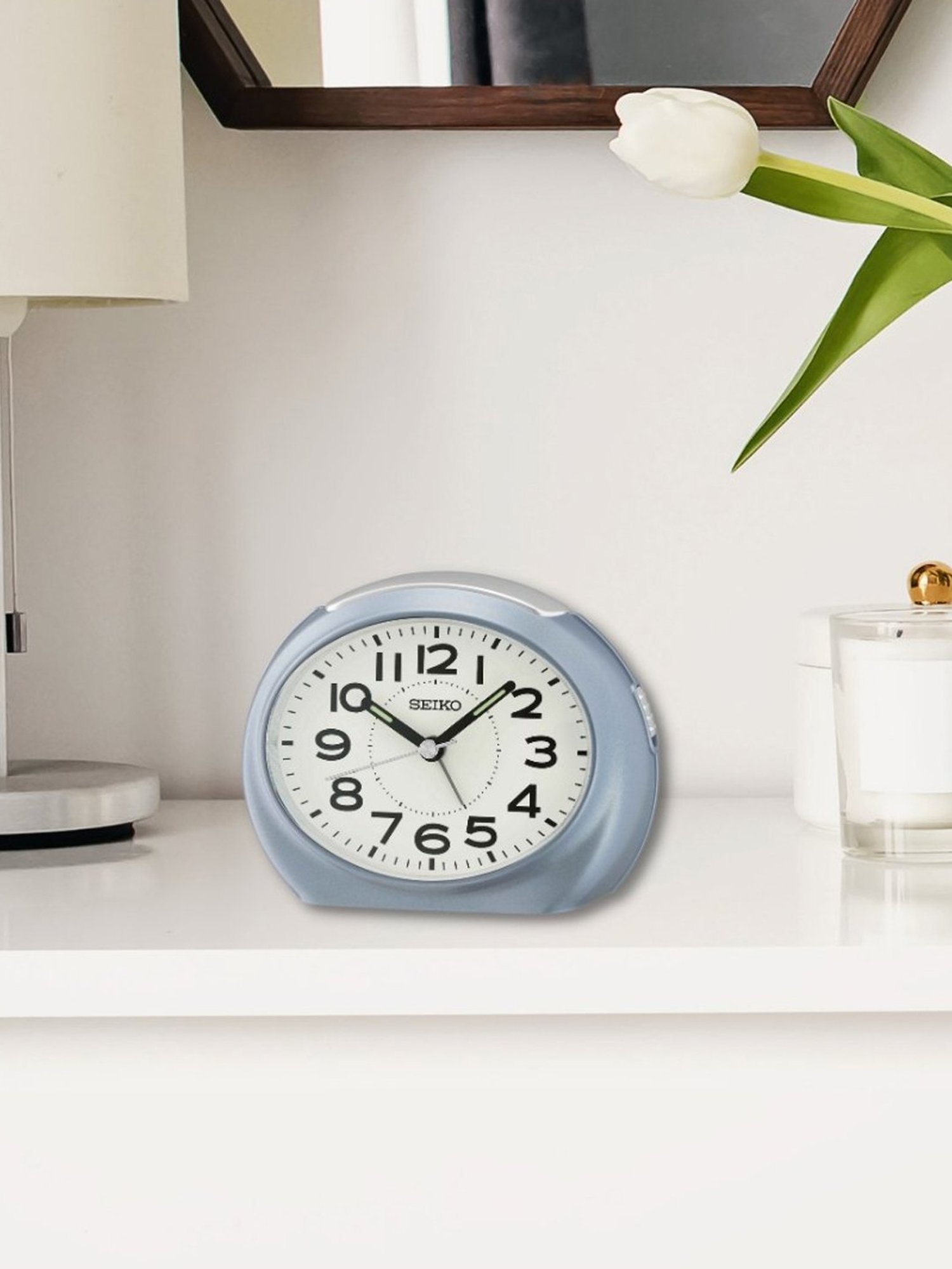 SEIKO elegant white & blue plastic table clock