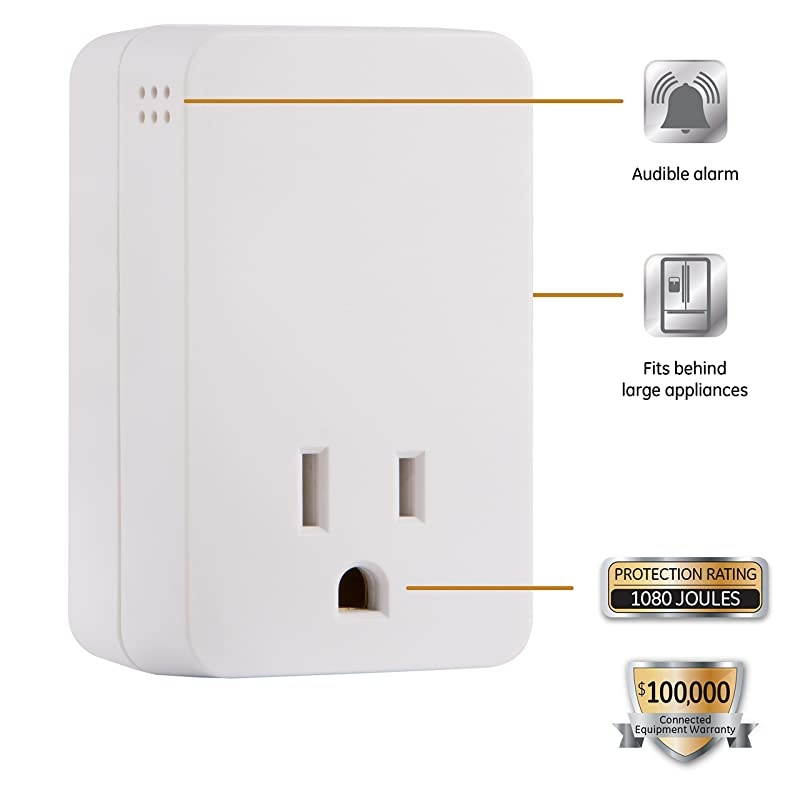 UltraPro Sur Protector with Audible End of Service Alarm 2 Pack Fits Behind HardtoReach Areas 1 Outlet 1080 Joules Protection Rating 53868 White
