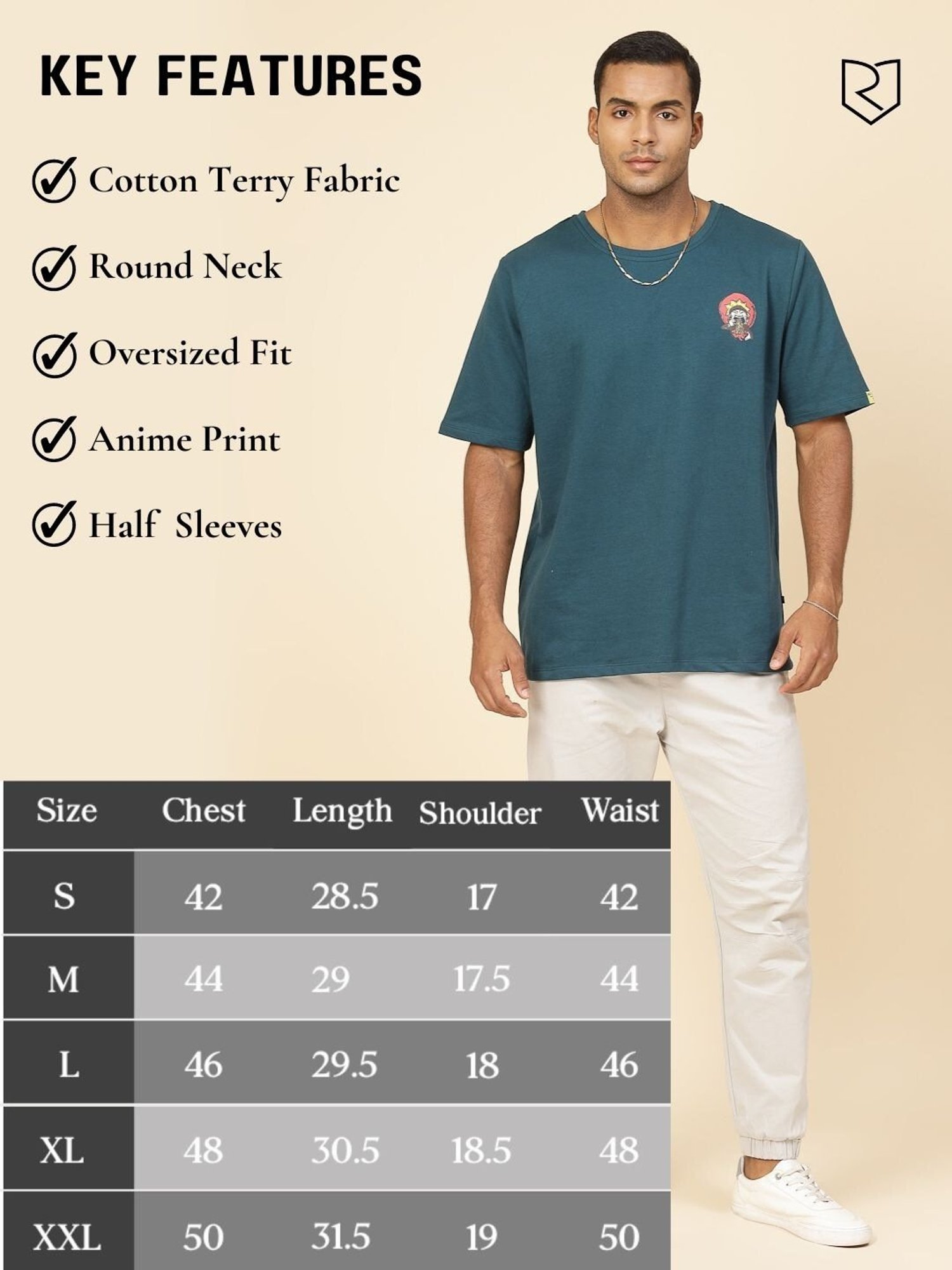 Rigo Teal Cotton Loose Fit Typography T-Shirt