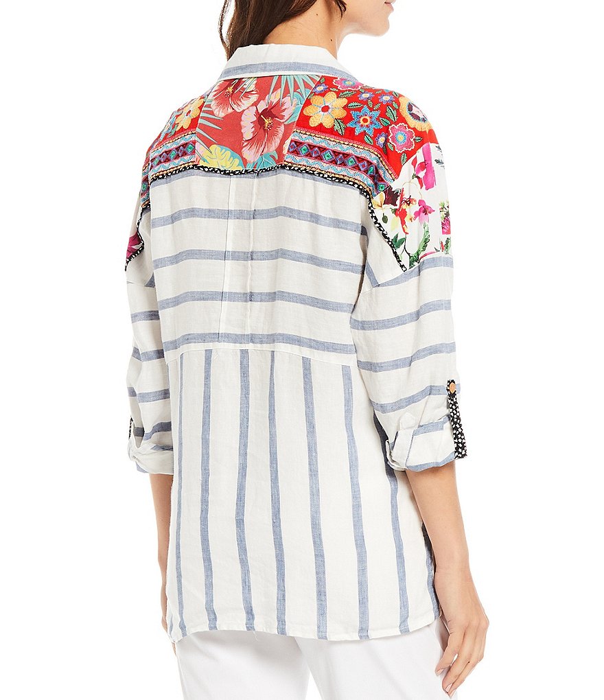 John Mark Stripe and Floral Linen Blend Tunic