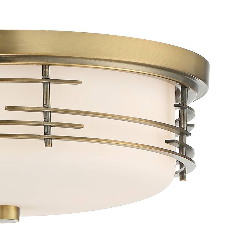 Franklin Iron Works Modern Ceiling Light Flush Mount Fixture Soft Gold 14" Wide White Glass Drum for Bedroom Kitchen Living Room