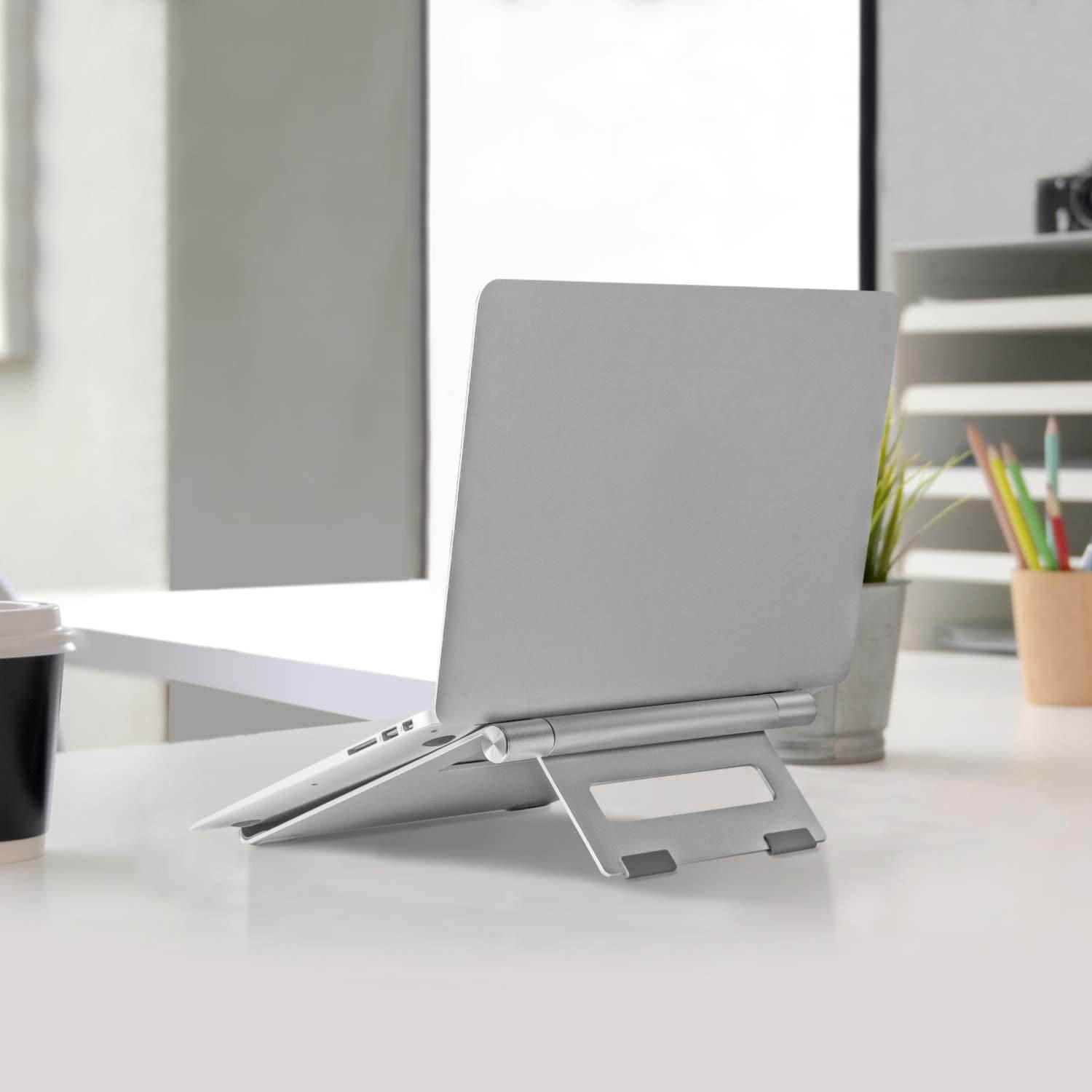 ONKRON Aluminum Laptop Stand Holder Height Adjustable Ergonomic Computer MacBook Riser with Heat-Vent Silver
