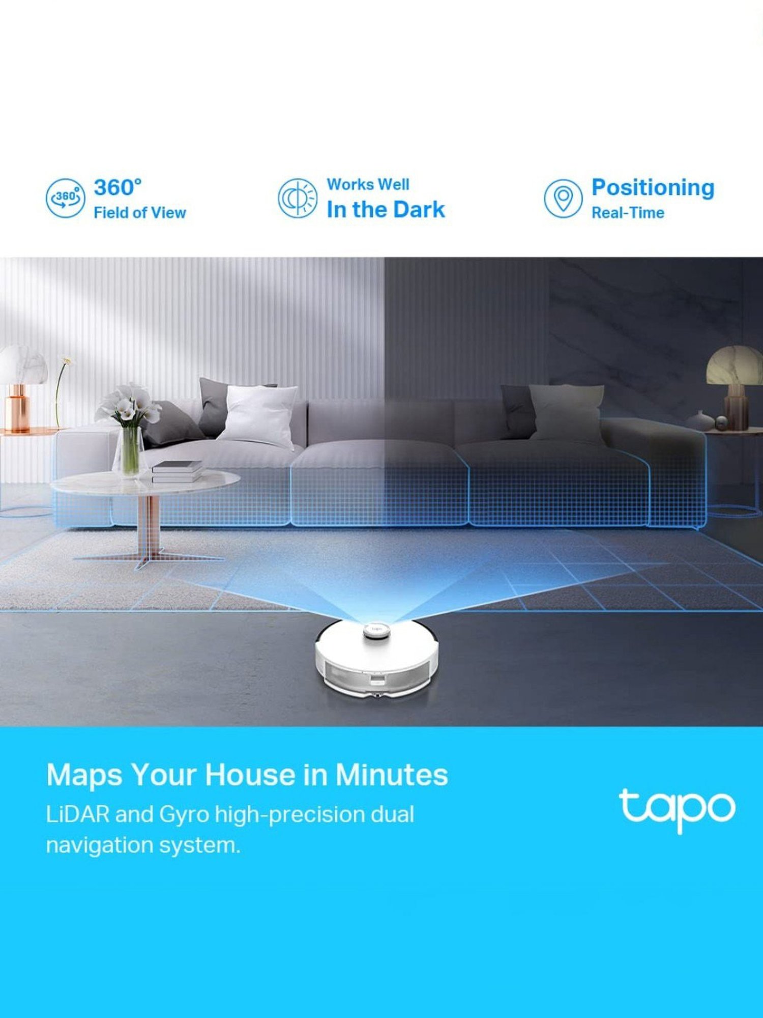 TP-LINK Tapo Rv30 Robot Vacuum Cleaner with Mop, Works with Alexa & Google, Auto-Charge (White)