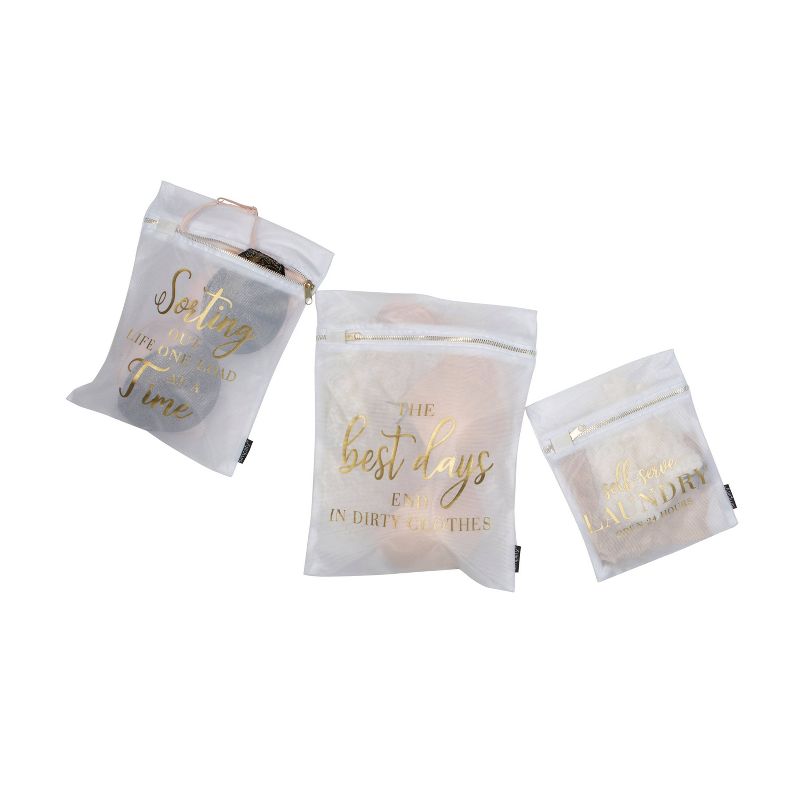 Simplify 3pc Mesh Wash Bag Set Gold Print