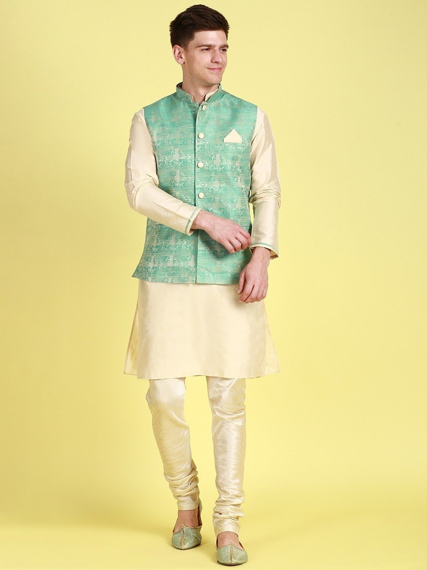 Sanwara Light Green Regular Fit Kurta Set With Jacket