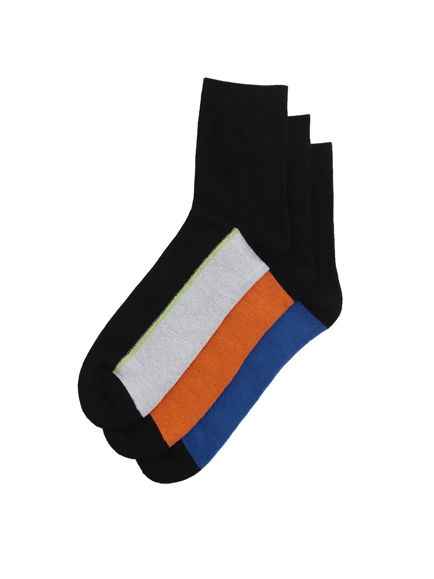 Jack & Jones Jac Terry Black Cotton Color Block Calf Length Socks - Pack of 3