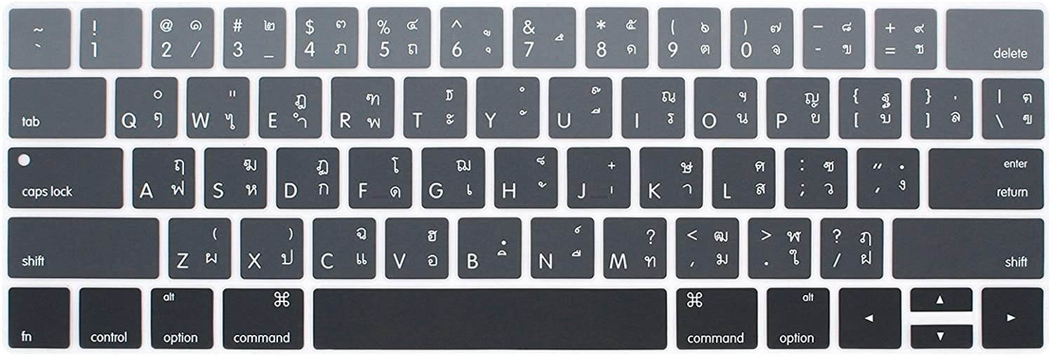 HRH Thai Language Silicone Keyboard Cover Compatible Newest MacBook Pro with Touch Bar 13 Inch and 15 Inch (A2159/A1989/A1706,A1990/A1707) 2019 2018 2016 2017 Release USA Version,Ombre Gray
