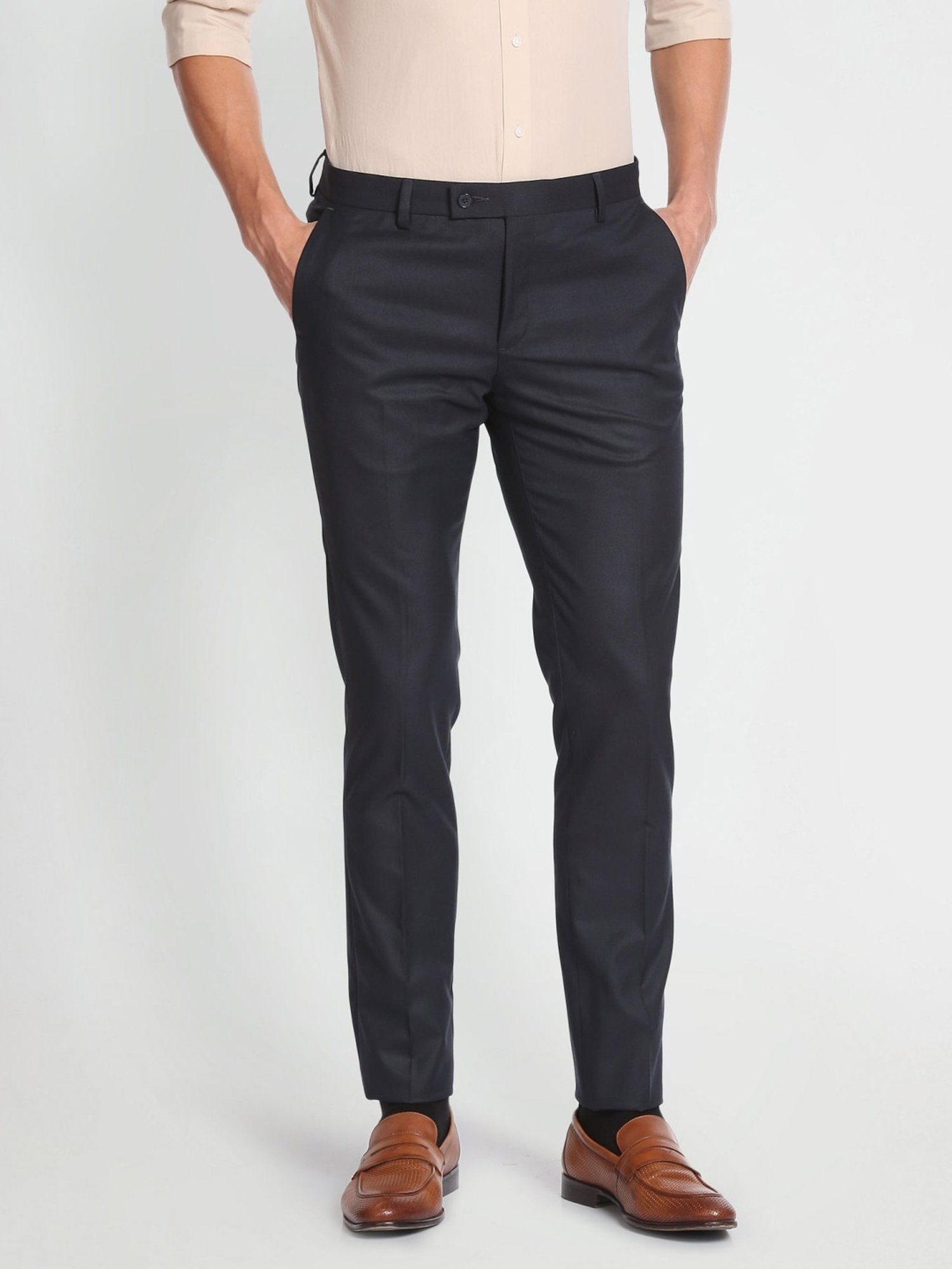 Arrow Blue Regular Fit Self Pattern Trousers
