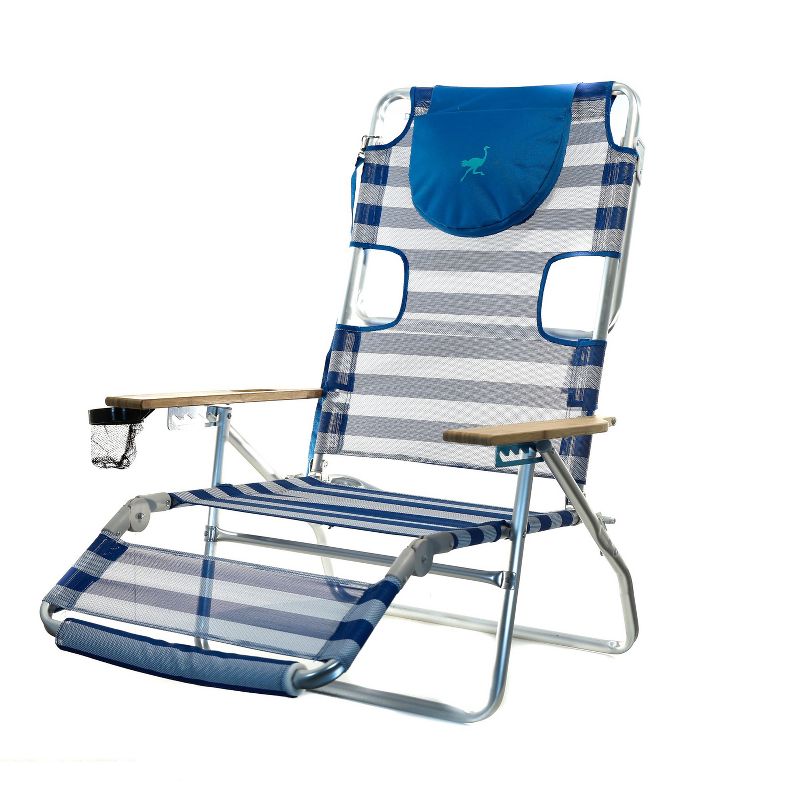 Ostrich 3-N-1 Lightweight Comfortable Aluminum Multi-Position Relaxing Reclining Beach Chair, Striped (2 Pack)