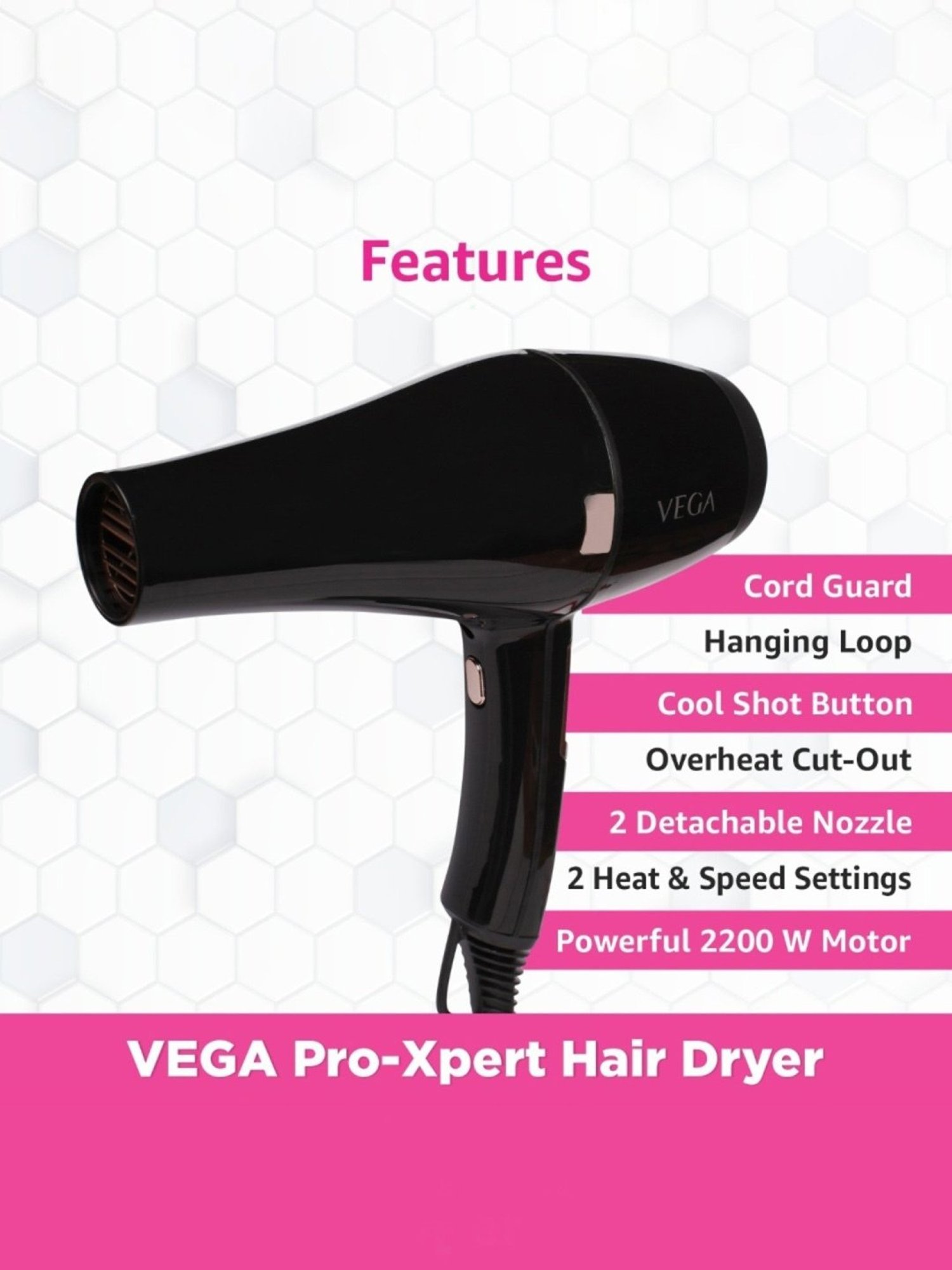Staunch SHD2011 1600W Compact and Foldable Hair Dryer (White and Pink)