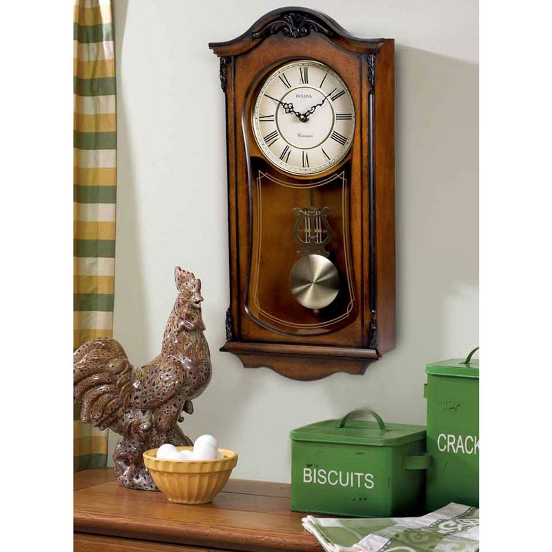 Bulova Clocks C3542 Cranbrook Wall Mount Analog Wooden Chiming Clock, Brown