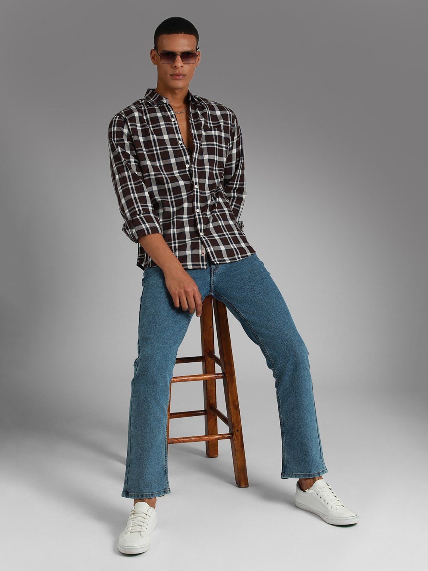 High Star Maroon Cotton Regular Fit Checks Shirt