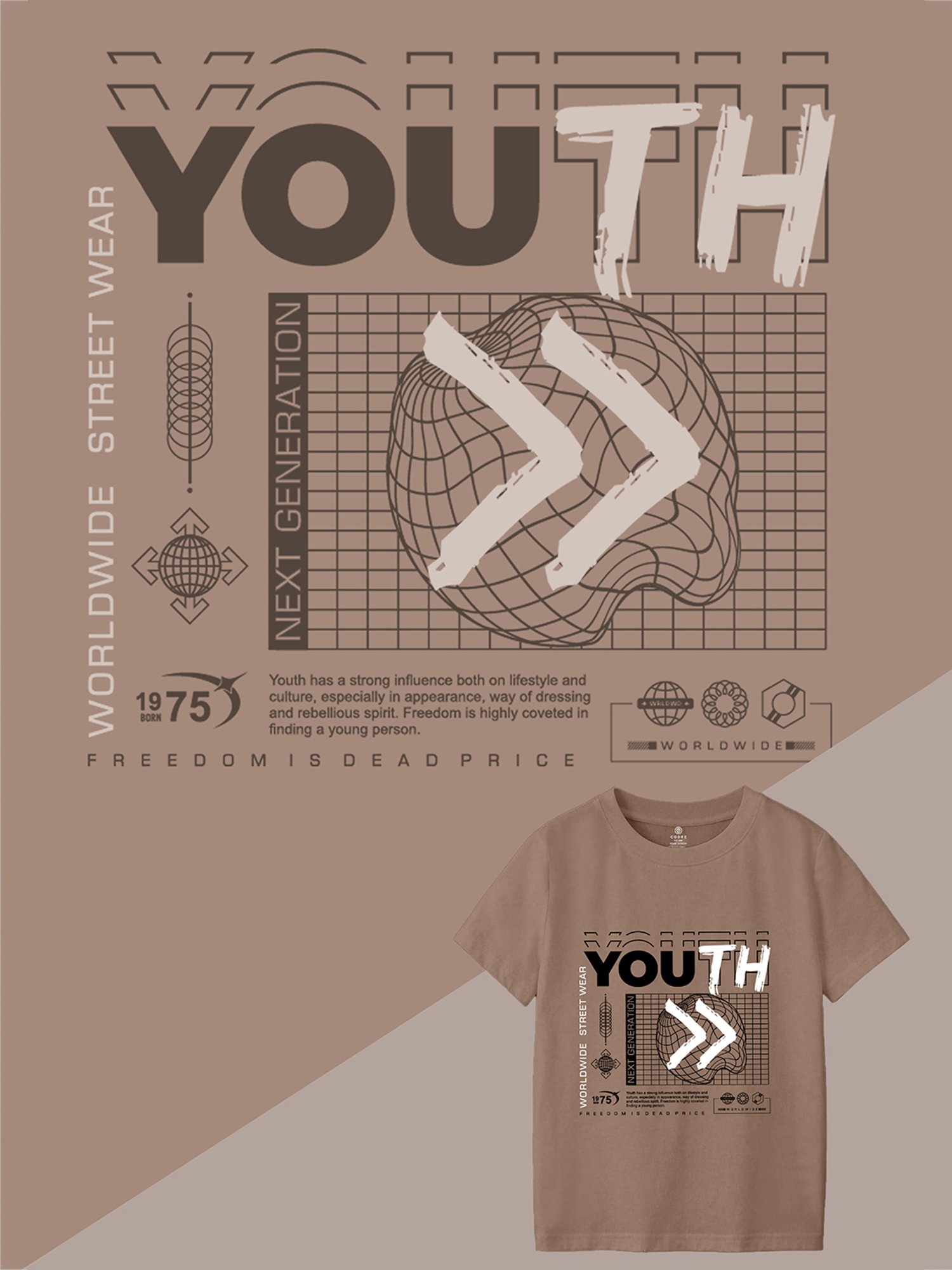 Codez Boys Brown Printed T-Shirt (Pack Of 2)