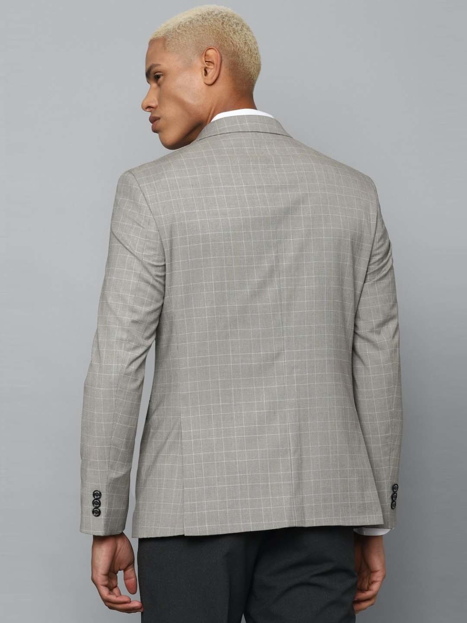 Allen Solly Grey Slim Fit Checks Blazer