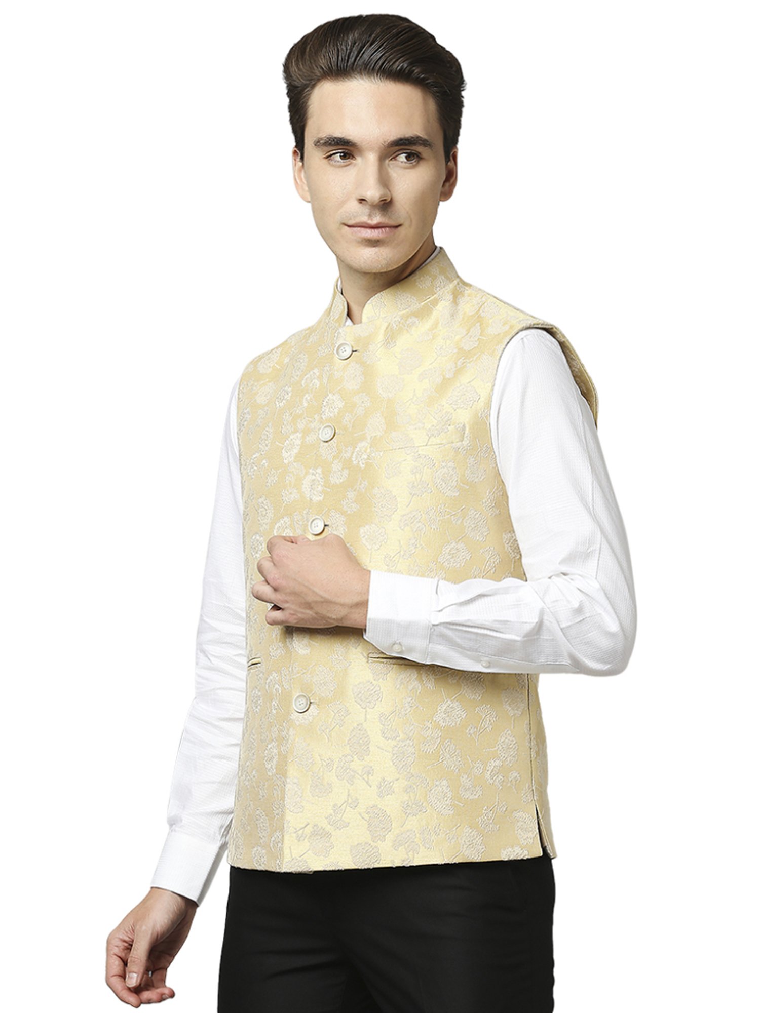 Raymond Yellow  Regular Fit Printed Nehru Jacket