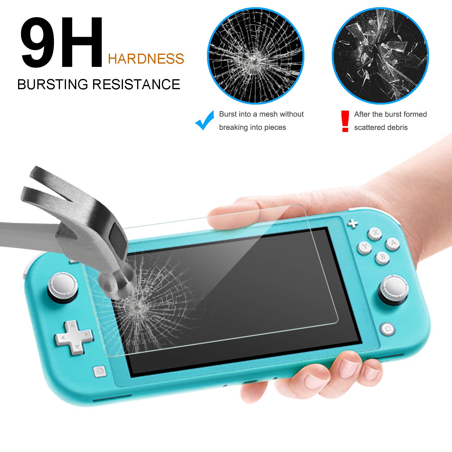 Crystal Clear Cover Case for Switch Lite, Ultra Slim Clear Hard PC Protective Case for Nintendo Switch Lite with a Glass Screen Protector and 8 Thumb Grips Caps (Turquoise)