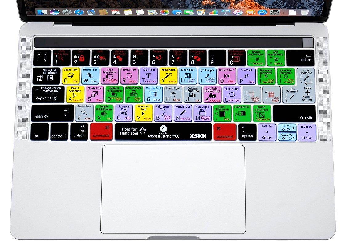 XSKN Adobe Illustrator CC English Shortcut AI Functional Hotkey Design Silicone Keyboard Skin Cover for 2016 Touch Bar MacBook Pro 13 (A1706) & MacBook Pro 15 (A1707), US EU Layout