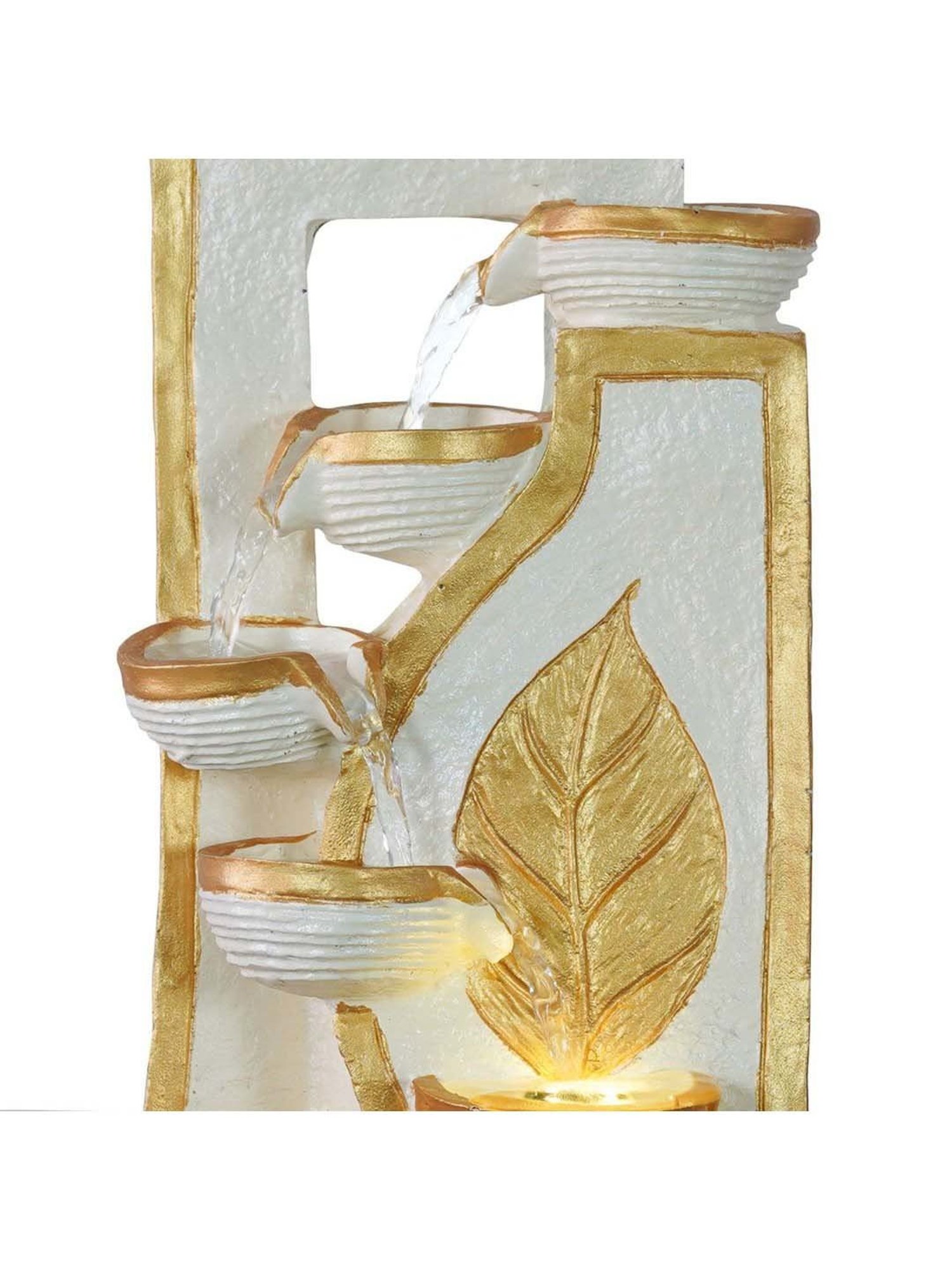 CHRONIKLE White & Gold Polyresin Leaf Design 4 Steps Waterfall Fountain