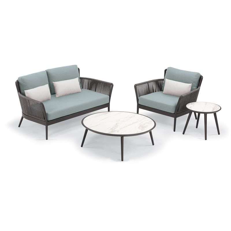 4pc Nette Loveseat Patio Seating Set Black/Seafoam/Grey - Oxford Garden