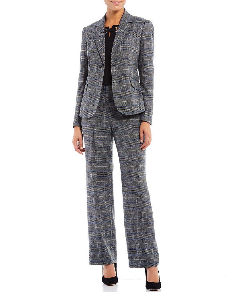Kasper Petite Size Glen Plaid Pull-On Wide Leg Pants