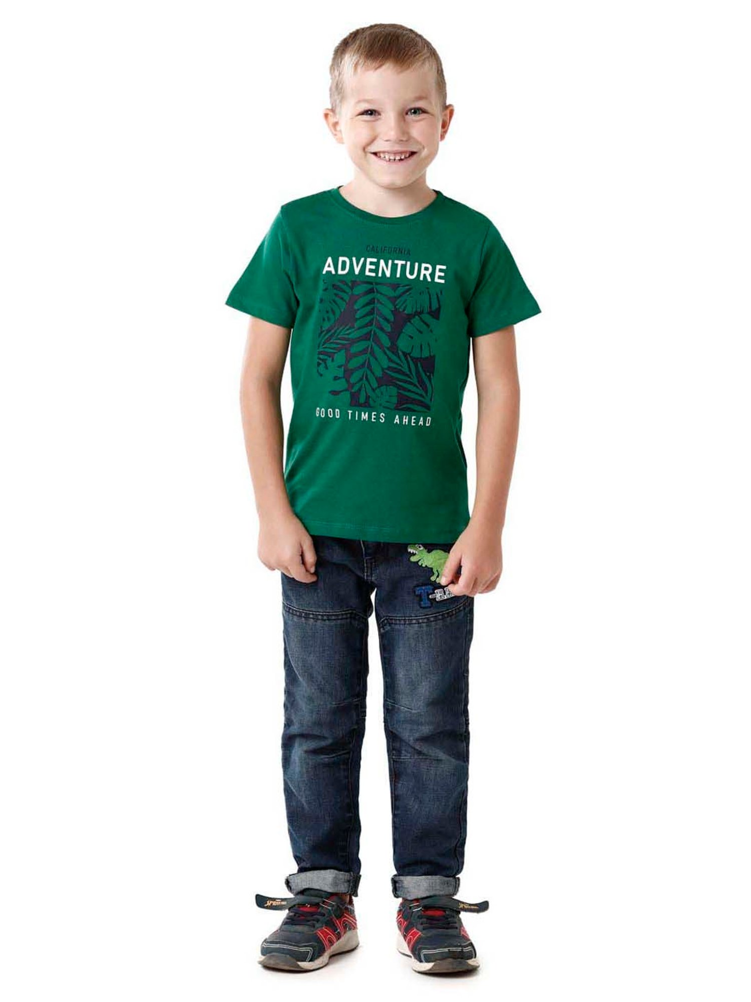 Kate & Oscar Kids Green Cotton Printed T-Shirt