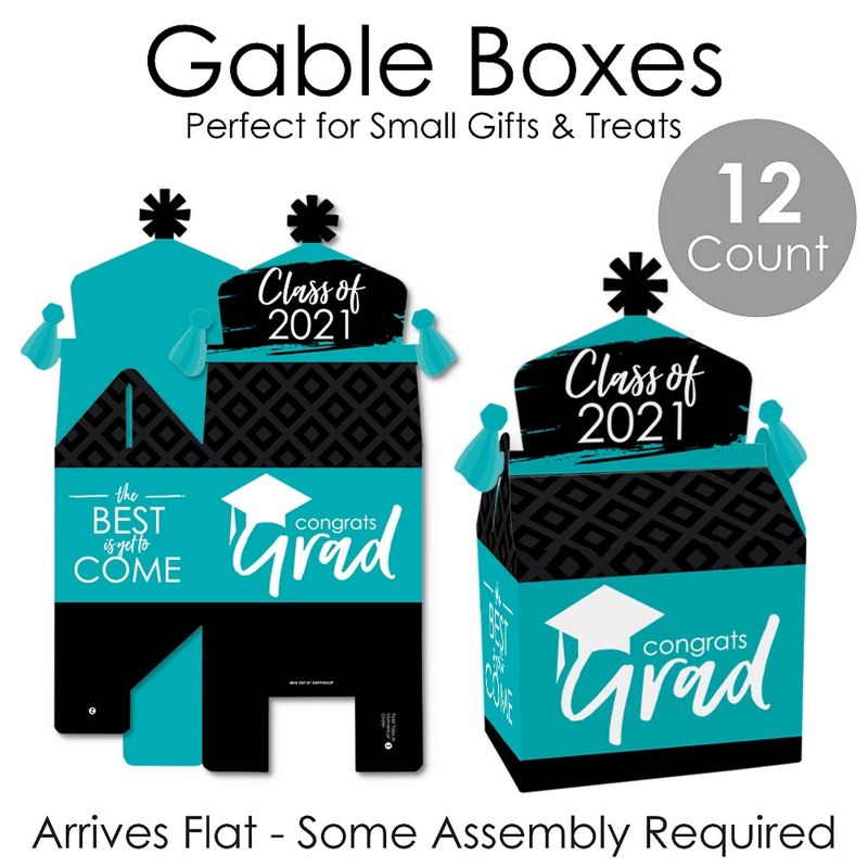 Big Dot of Happiness Teal Grad - Best is Yet to Come - Treat Box Party Favors - 2021 Turquoise Graduation Party Goodie Gable Boxes - Set of 12