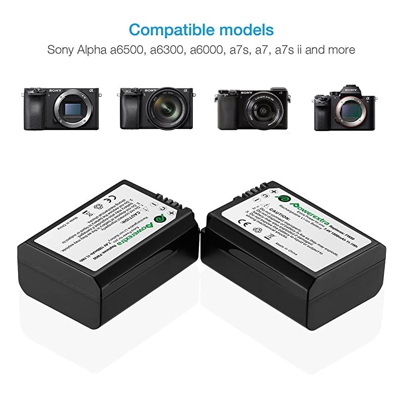 Battery 4Pack and Charger for Sony NPFW50 and Sony Alpha a6500 Alpha a6300 Alpha a6000 Alpha a7 II Alpha a7R II Alpha a7S II Alpha a5000 Alpha a5100 Digital Camera