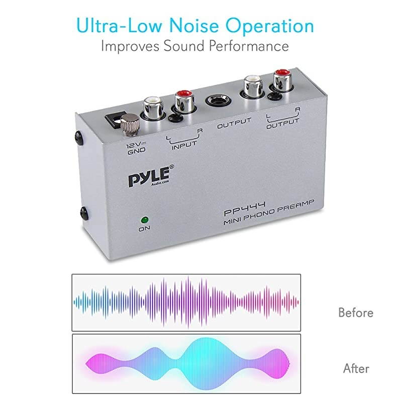 Phono Turntable Preamp Mini Electronic Audio Stereo Phonograph Preamplifier with RCA Input RCA Output Low Noise Operation Powered by 12 Volt DC Adapter PP444