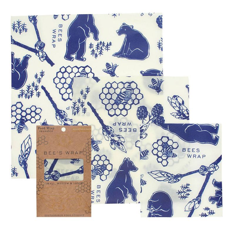 Bee's Wrap 3pk Reusable Beeswax Food Wraps Sustainable Plastic Free - 1 Small 1 Medium 1 Large Blue