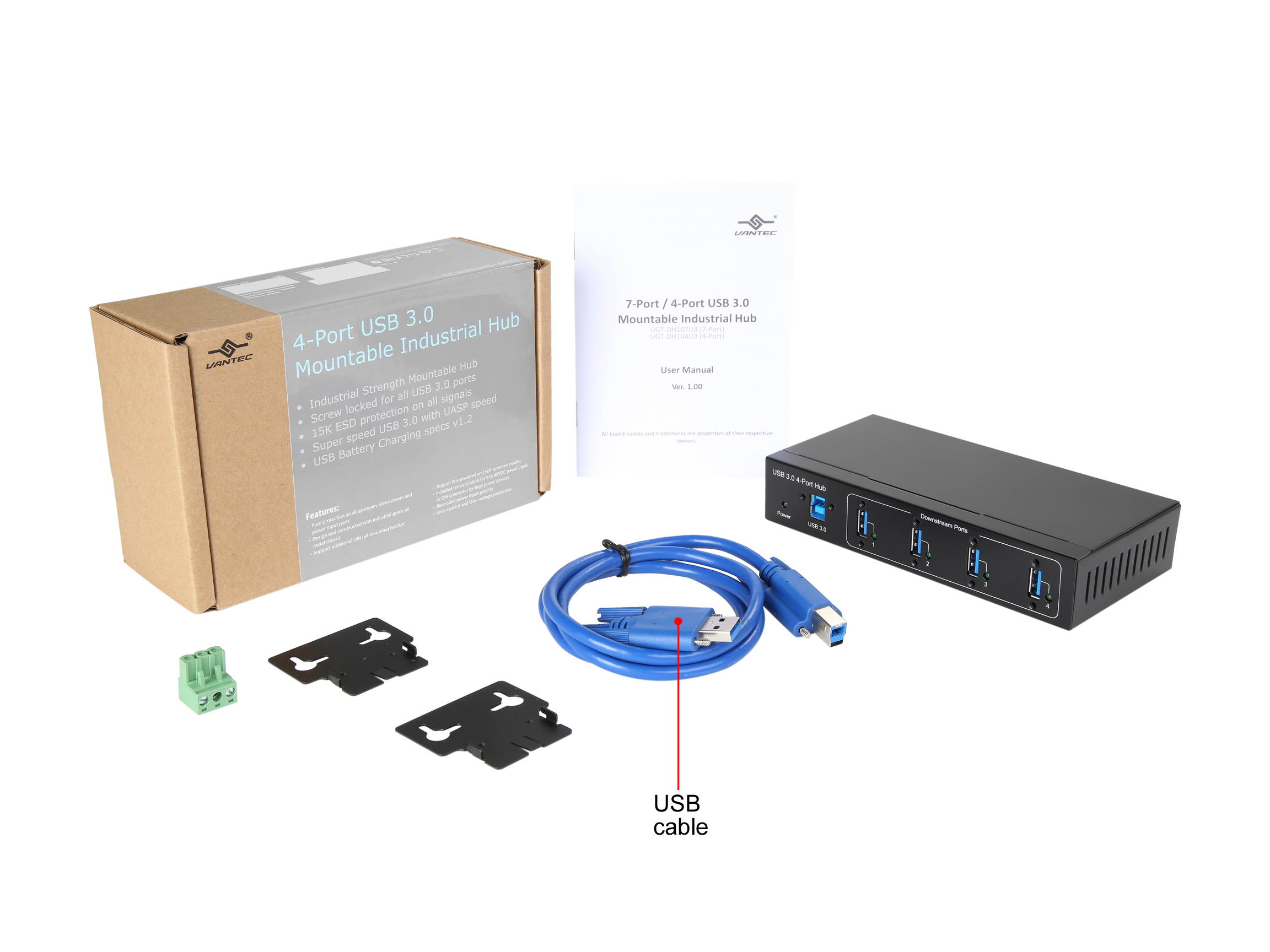 VANTEC UGT-DH104U3 4-Port USB 3.0 Mountable Industrial Hub