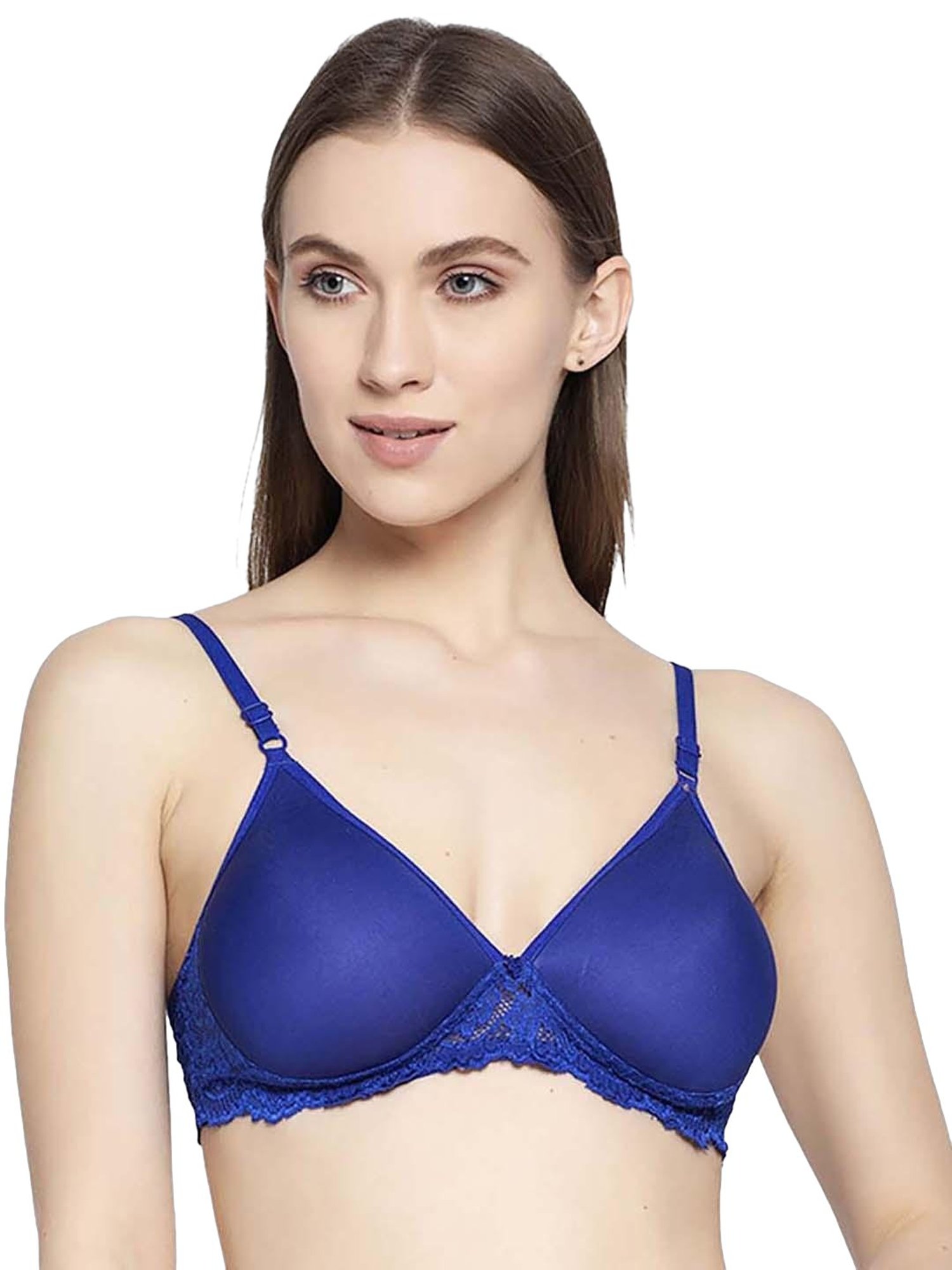 AROUSY Beige & Blue Cotton Lace Work T-Shirt Bras - Pack Of 2