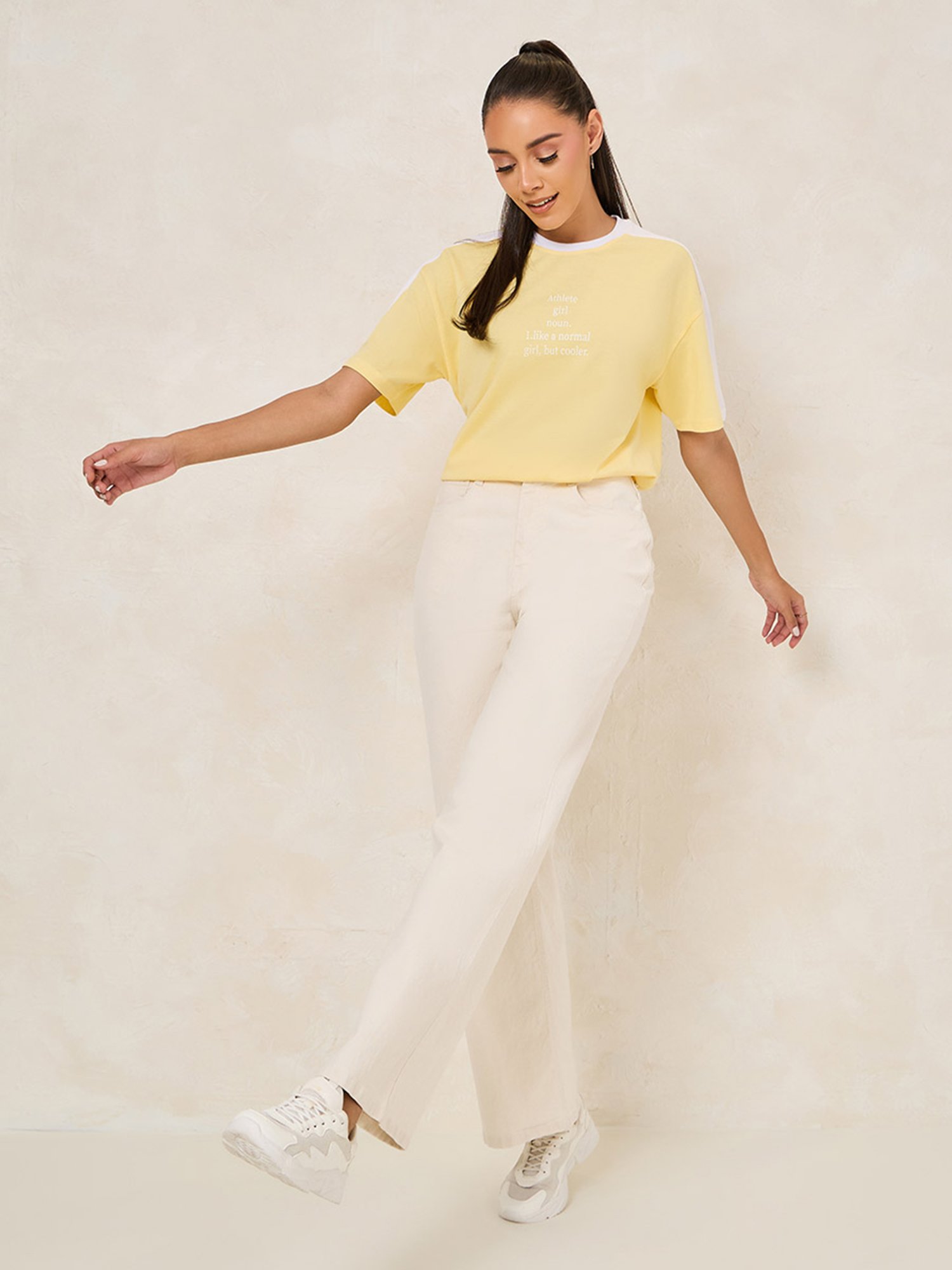 Styli Yellow Graphic Print Oversized T-Shirt