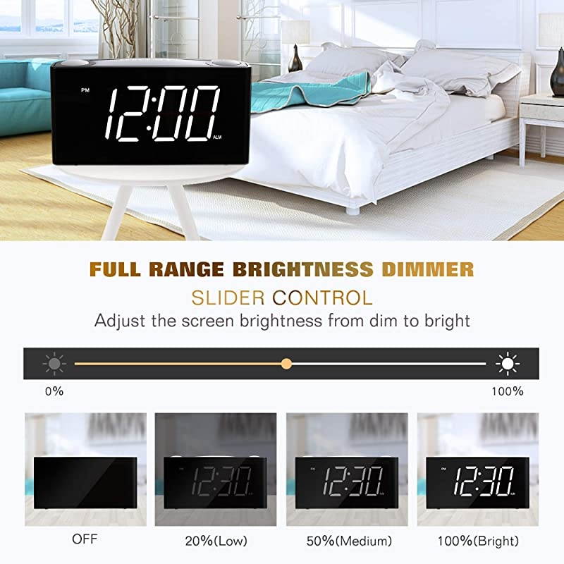 Digital Alarm Clock for Bedrooms Large 65quot LED Display with Dimmer Snooze 7 Color Night Light Easy to Set USB Chargers Battery Backup 1224 Hours for Heavy Sleepers Kids Desk Elderly