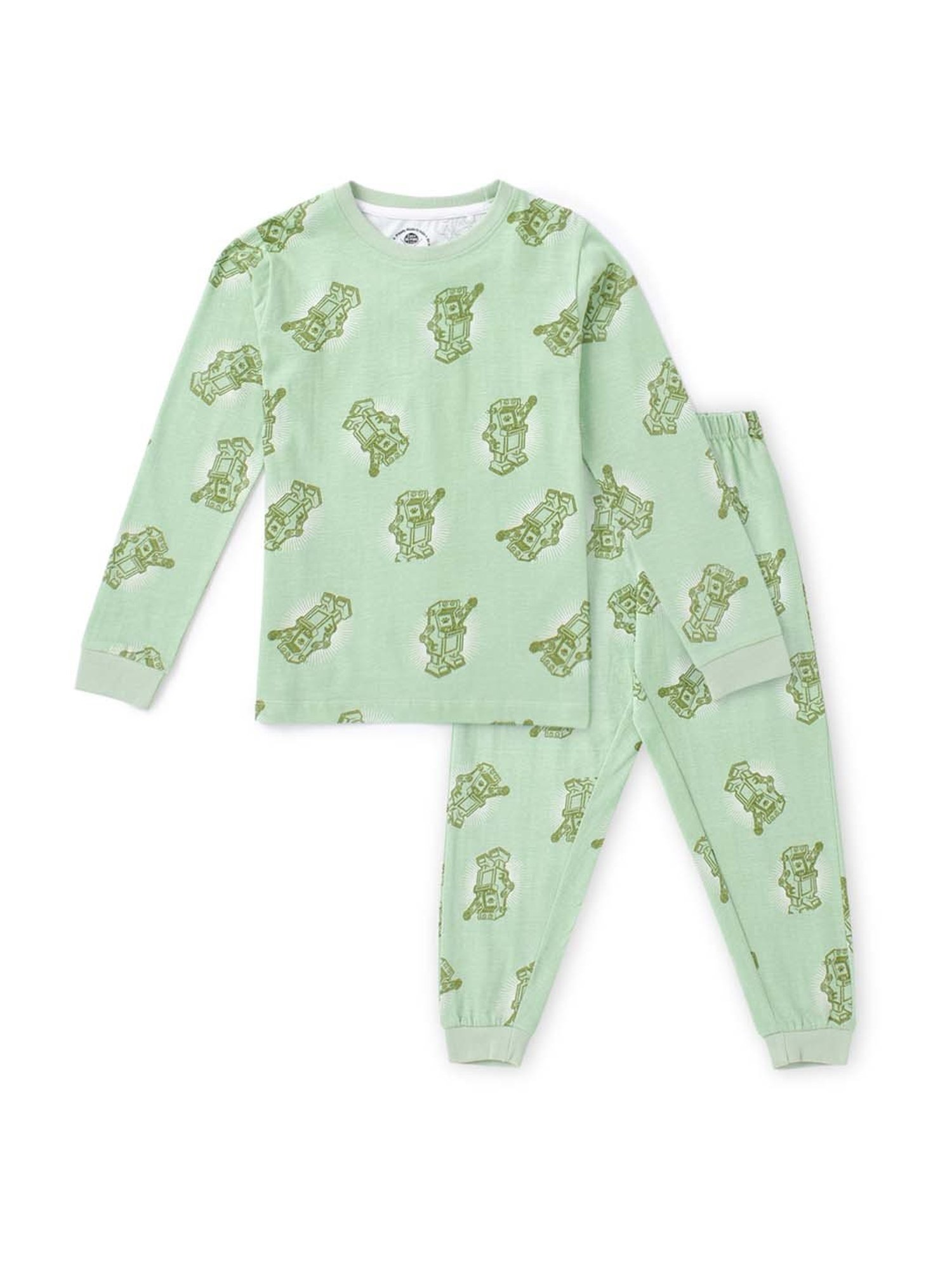 Cub McPaws Boys Green Cotton Printed Full Sleeves T-Shirt Set