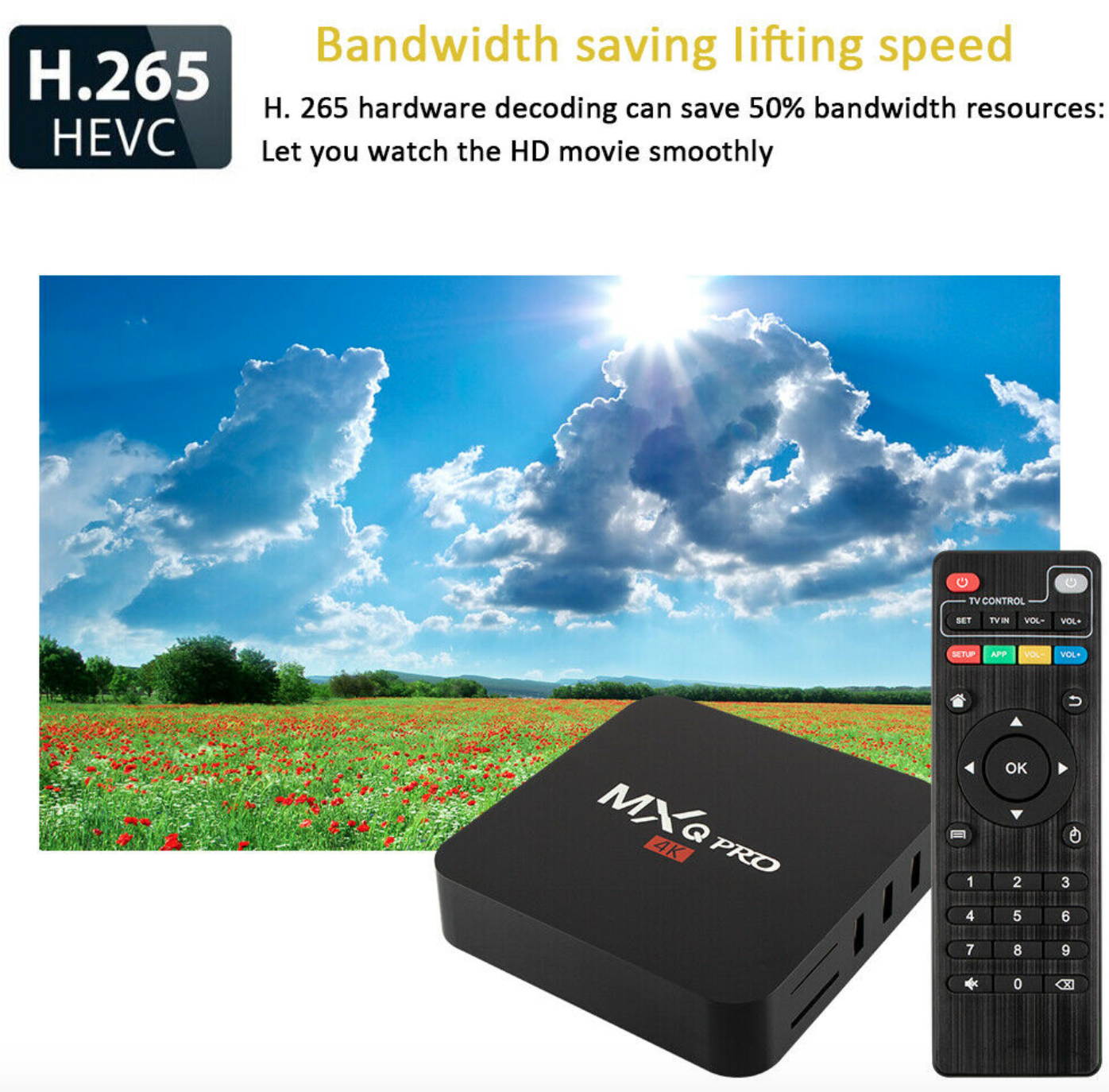 MXQ Pro Android 7.1 Smart TV Box 8G Quad Core 4K HD 2.4GHz WiFi Media Player
