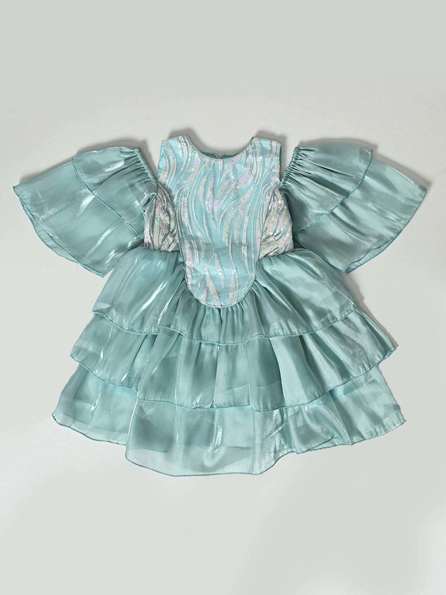 Bella Moda Kids Blue Self Pattern Dress