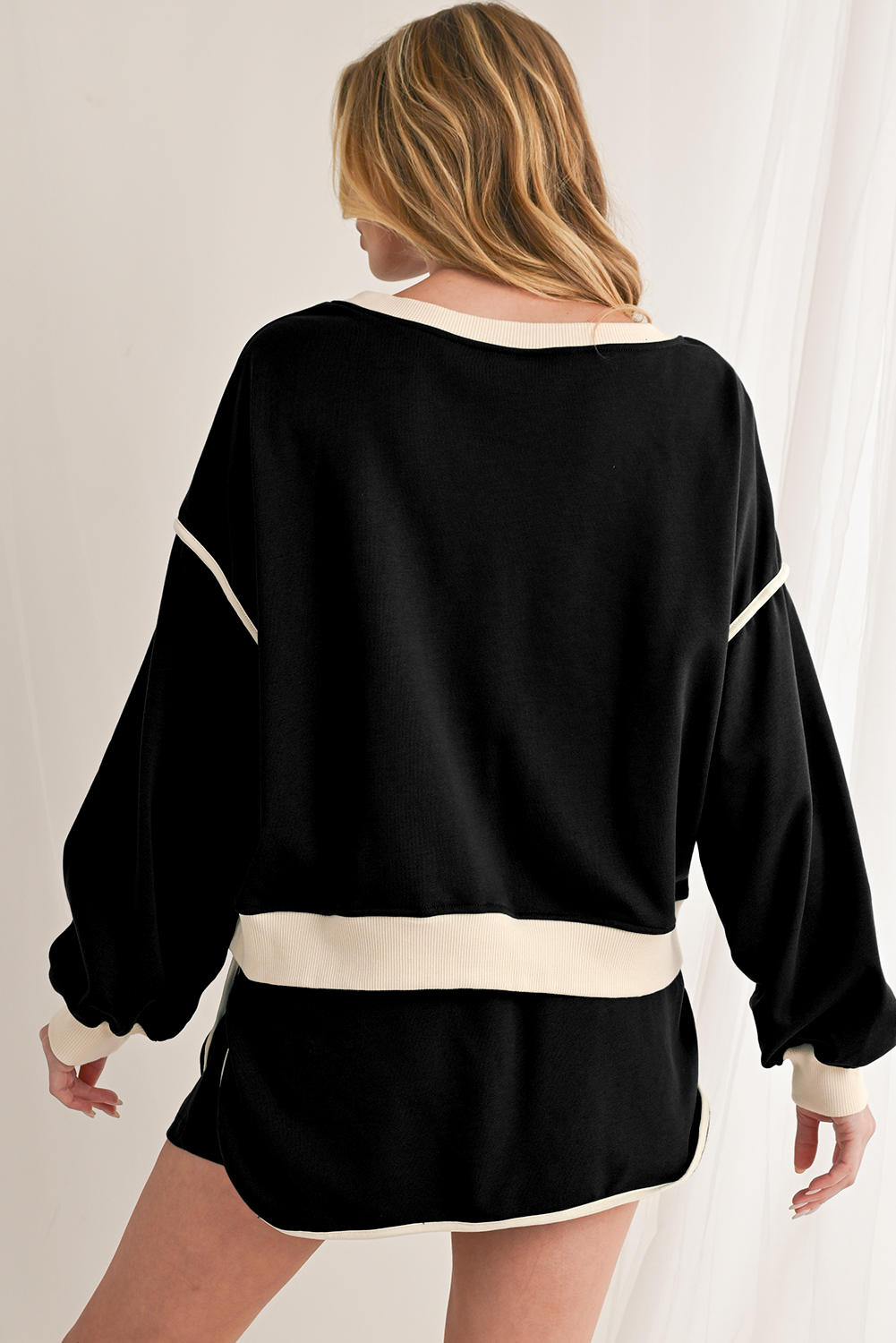 Skobeloff Textured Ruffle Split Top and Drawstring Shorts Set