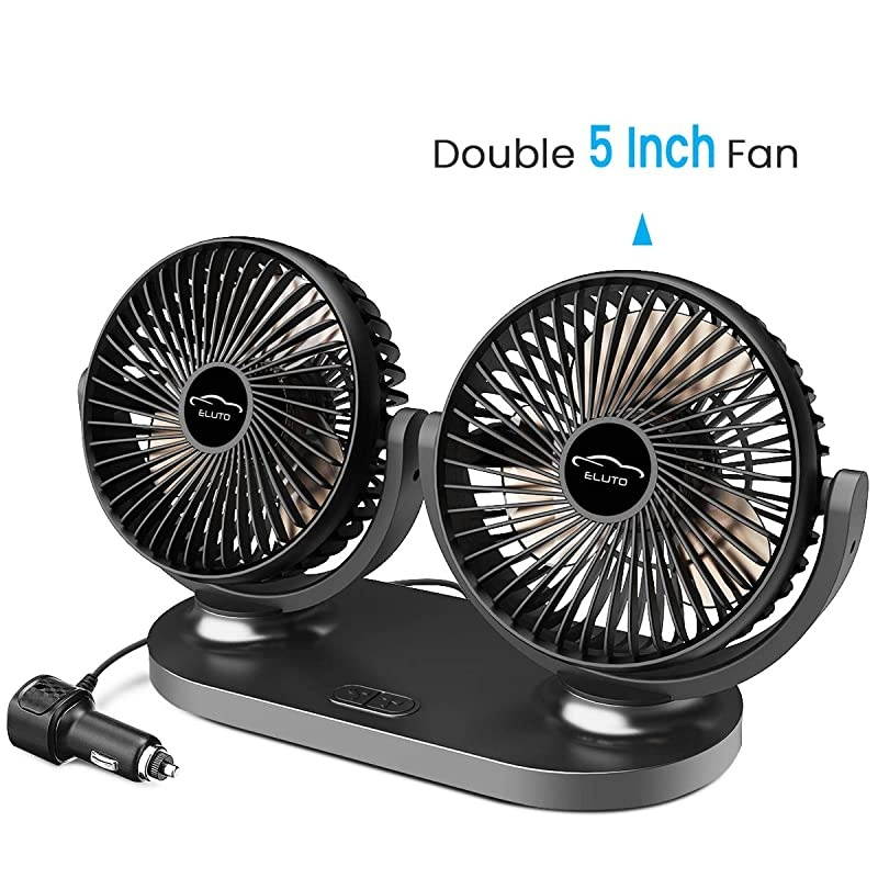 Dual Head Car Fans Cigarette Lighter 12V/24V Fan Electric 3 Speed Car Cooling Fan 360 Degree Rotatable Car Fan for Car SUV RV Boat Auto Vehicles(5 Inches)