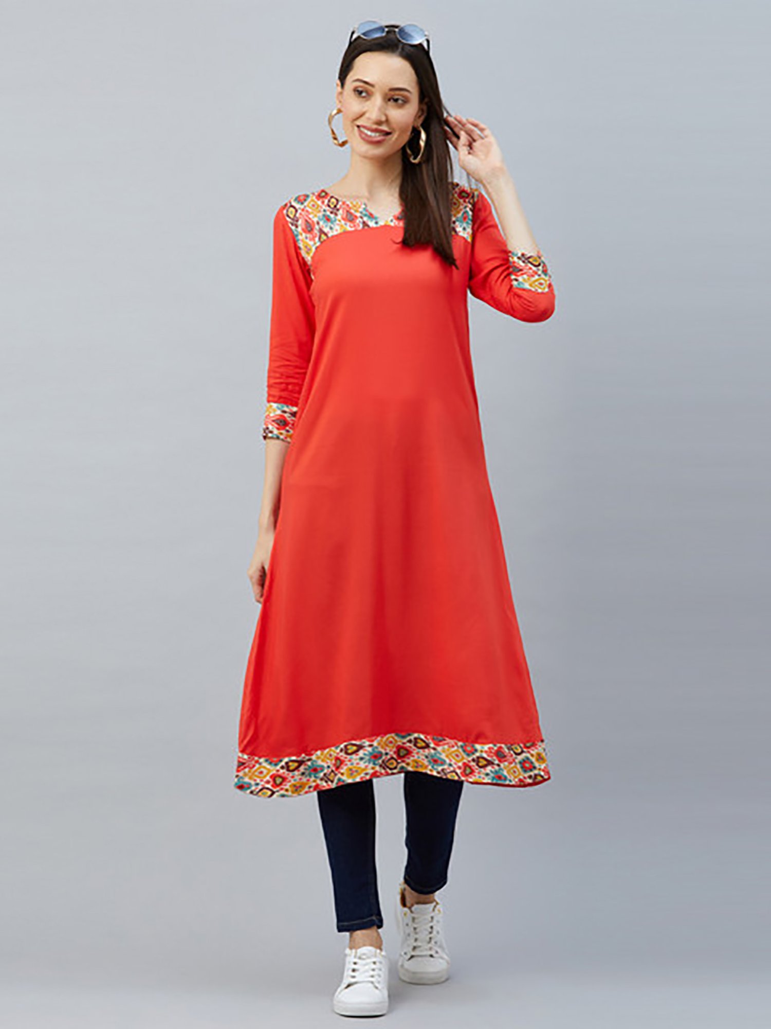 Skylee Orange A Line Kurti