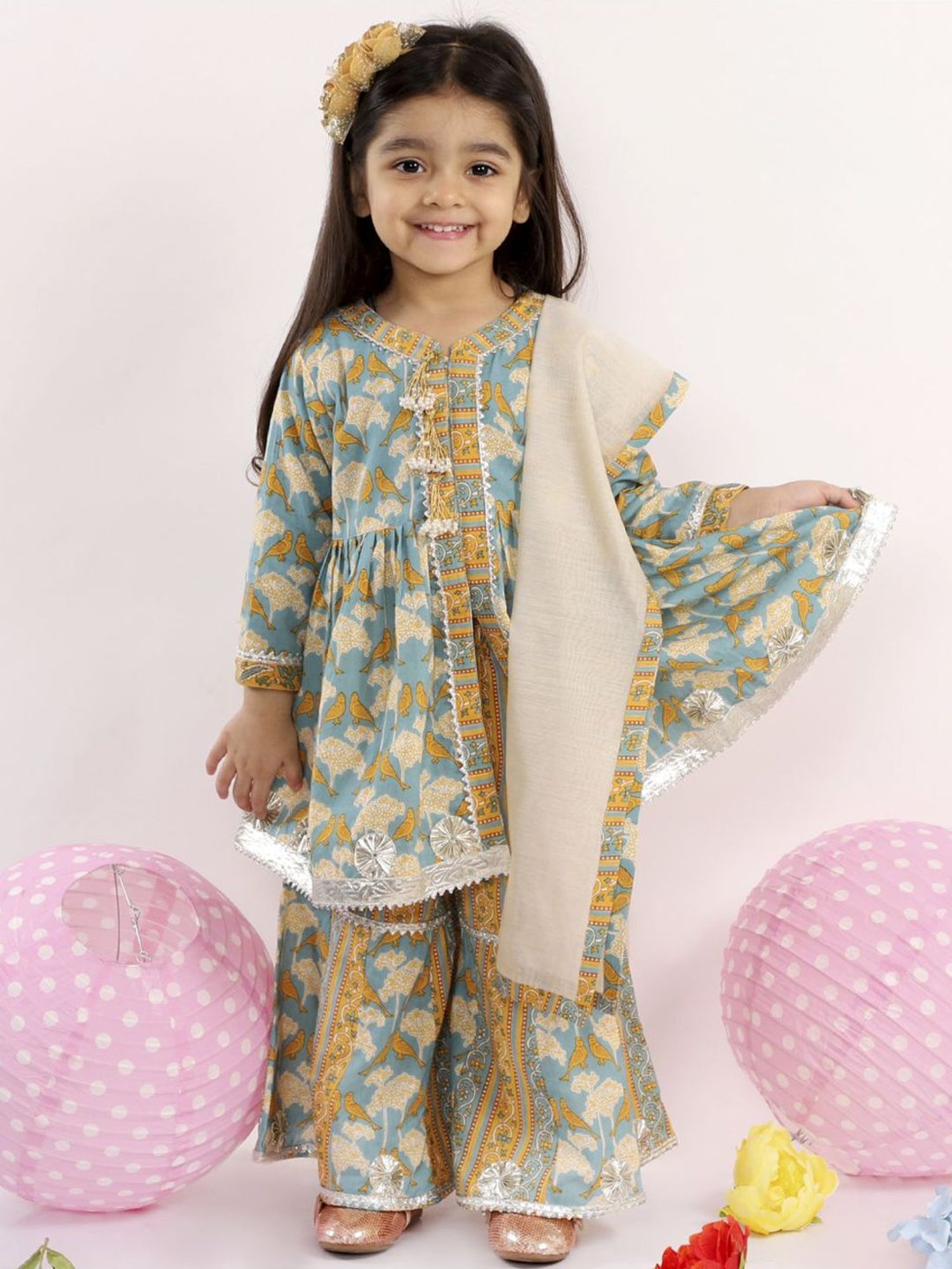 Little Bansi Kids Blue Cotton Printed Suit Set