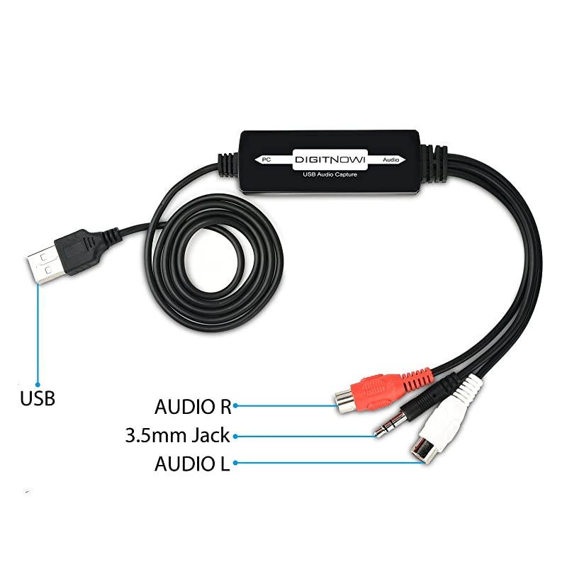 USB Audio Capture Card Grabber for Vinyl Cassette Tapes to Digital MP3 Converter, Support Mac & Windows 10/8.1/8 / 7 / Vista/XP